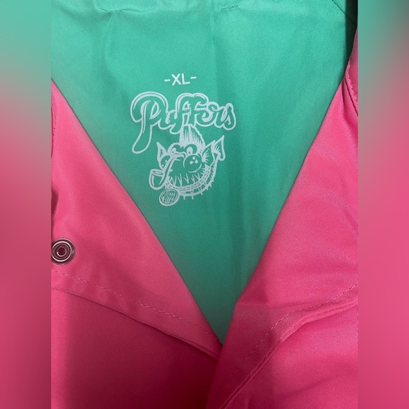 NEW Puffers Pink Nylon Windbreaker Button Up Jacket Men Sz XL Miami Vice - Picture 3 of 7